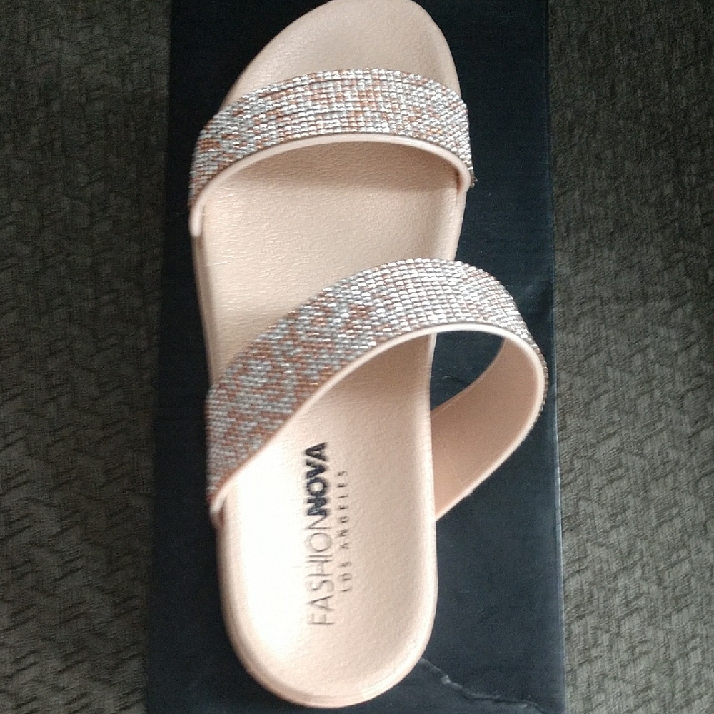 Fashion Nova Sparkling Tan Sandals